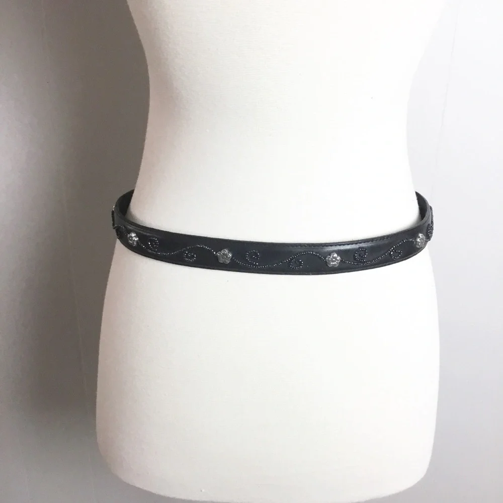 Vintage Brighton Floral Beaded Belt Leather Size M 30